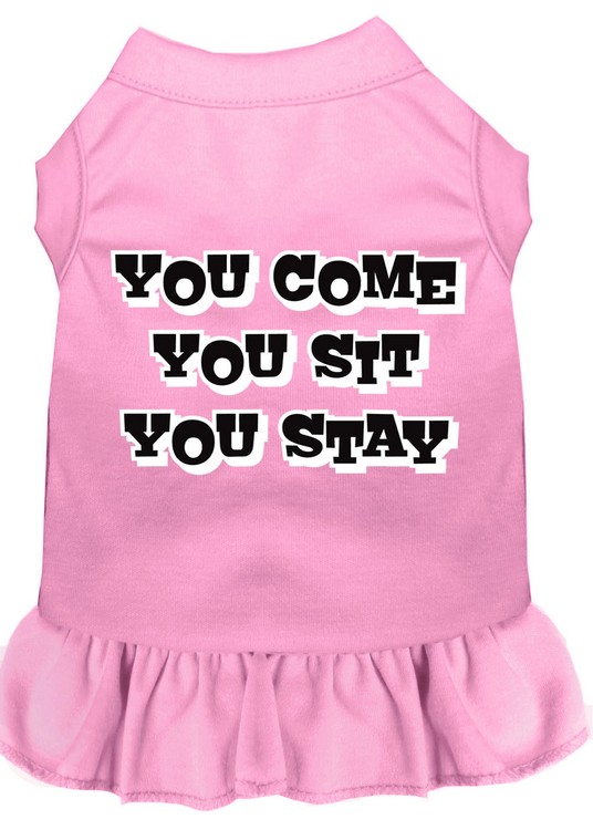 You Come, You Sit, You Stay Screen Print Dress Light Pink Lg